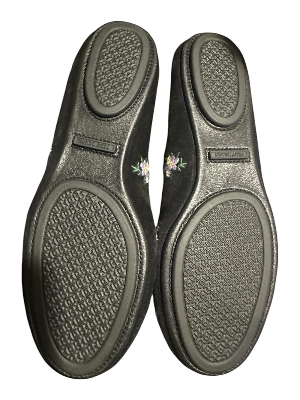 Tory Burch Minnie Travel Ballet Flats — Black Suede, Floral Size 6.5, UNWORN
